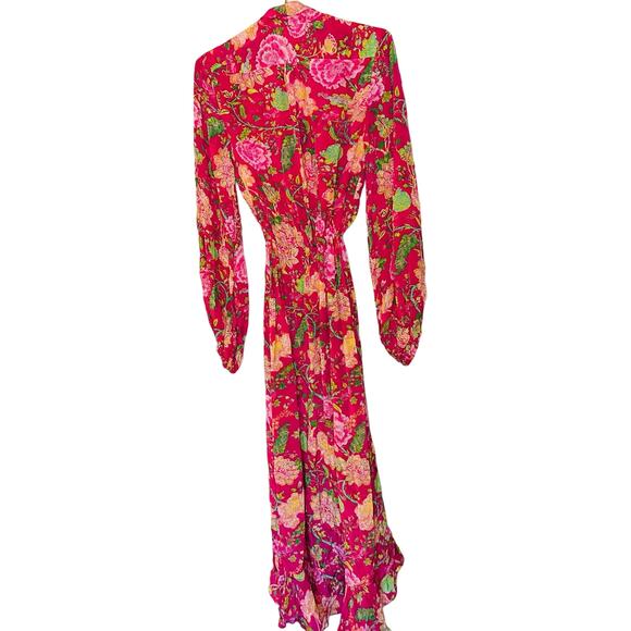 ROCOCO SAND Chloe Pink Floral Long Sleeves Wrap Maxi Dress Size Small - Picture 6 of 16